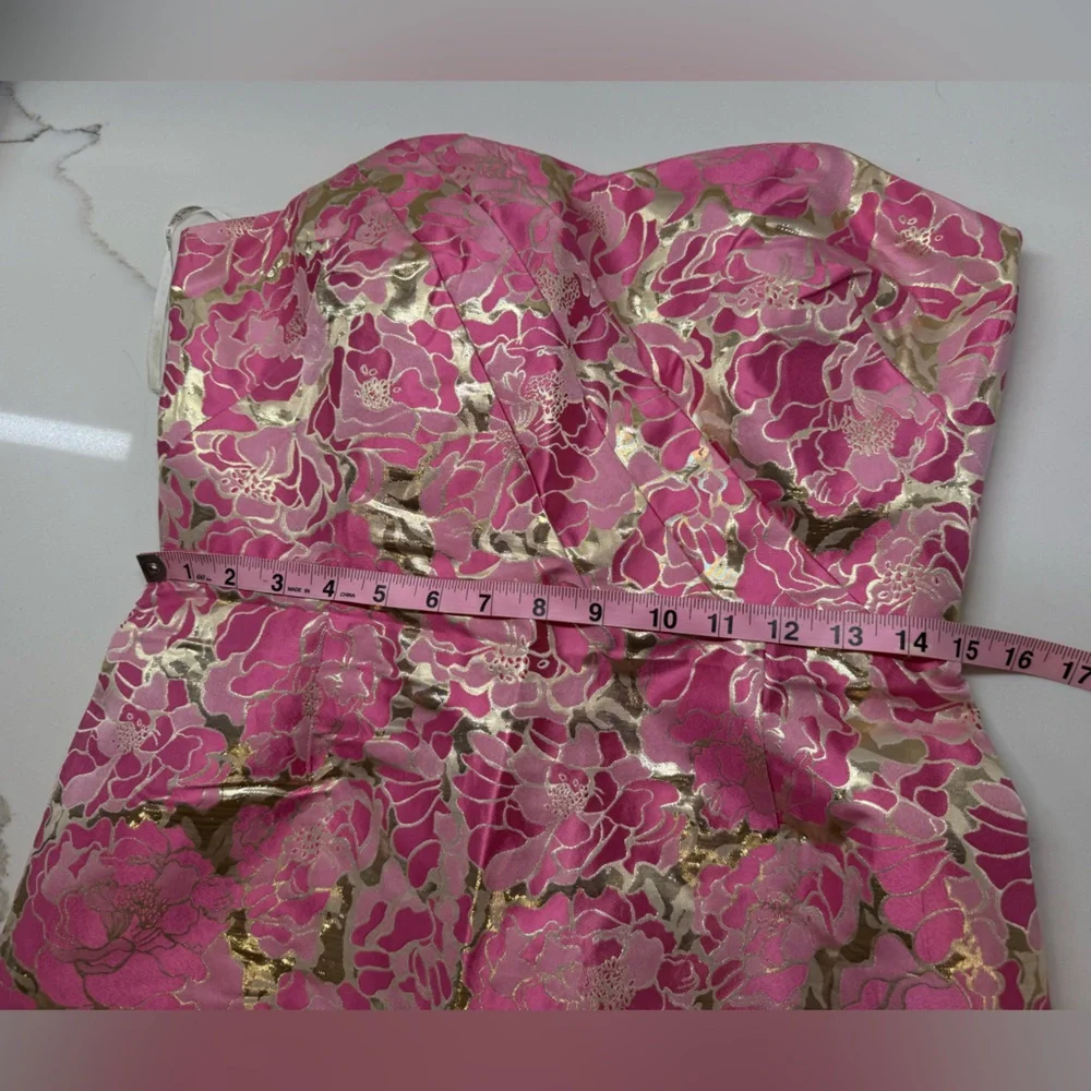 Lilly Pulitzer 🩷Raya Floral Metallic Gold Jacquard Pirates Bootyniere Dress - Picture 7 of 12